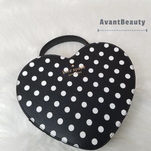 NWT Kate Spade New York Love Shack Heart Crossbody in Polka Dot Black & White